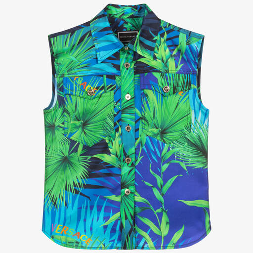 Versace-Jungle Leaf Print Silk Shirt | Childrensalon Outlet