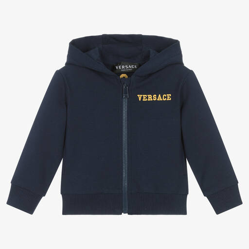 Versace-Navy Blue Cotton Medusa Zip-Up Top | Childrensalon Outlet