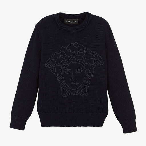 Versace-بلوفر صوف بكر محبوك لون كحلي | Childrensalon Outlet