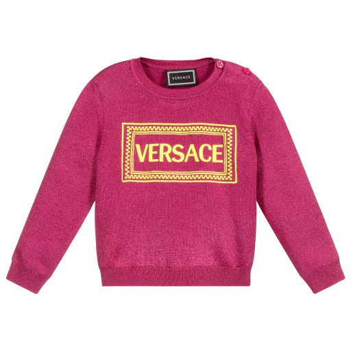 Versace-Pink Glitter Logo Sweater | Childrensalon Outlet