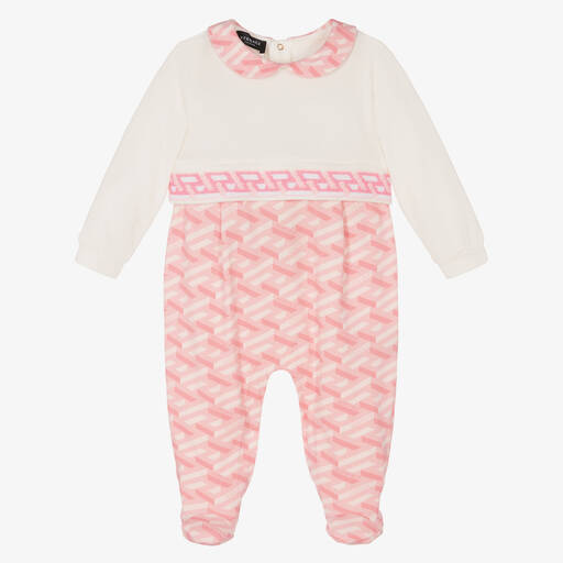 Versace-Pink & Ivory Logo Babygrow | Childrensalon Outlet