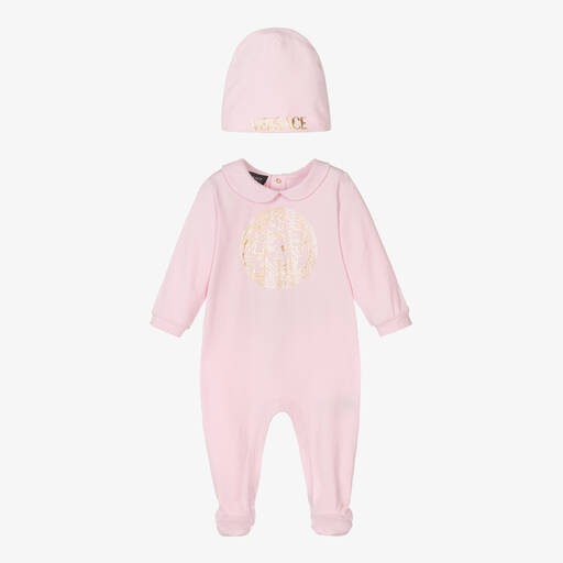Versace-Pink Logo Babygrow Gift Set | Childrensalon Outlet
