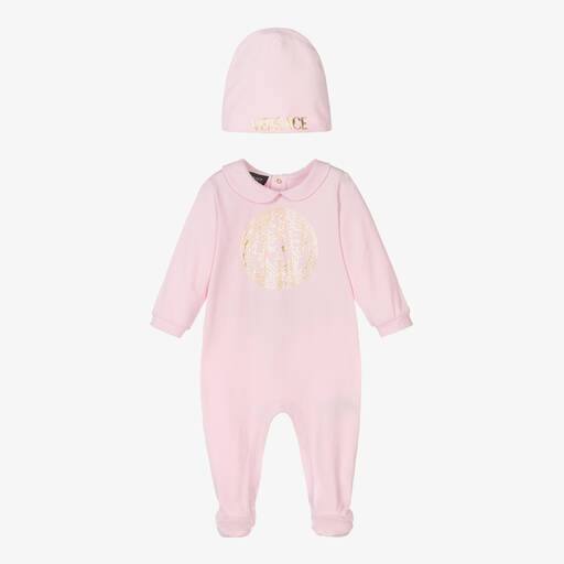Versace-طقم هدية أفرول بيبي غرو قطن جيرسي لون زهري للمولودات | Childrensalon Outlet