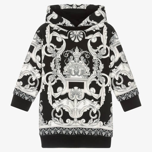 Versace-فستان هودي قطن جيرسي لون أسود وفضّي | Childrensalon Outlet