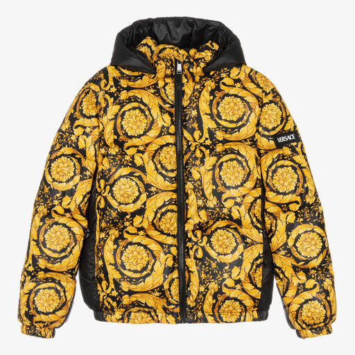 Versace-Teen Black & Gold Barocco Down Padded Jacket | Childrensalon Outlet