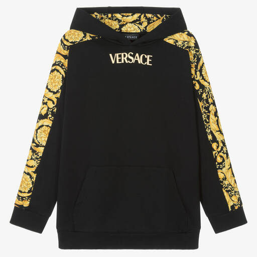 Versace-Teen Black & Gold Cotton Barocco Hoodie | Childrensalon Outlet
