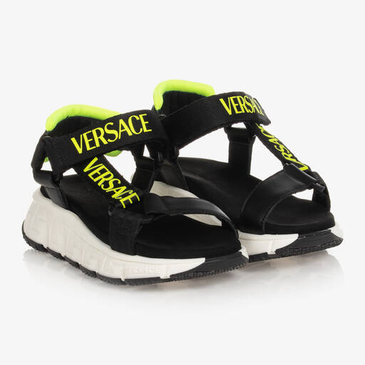 Versace-Teen Black & Neon Trigreca Logo Sandals | Childrensalon Outlet