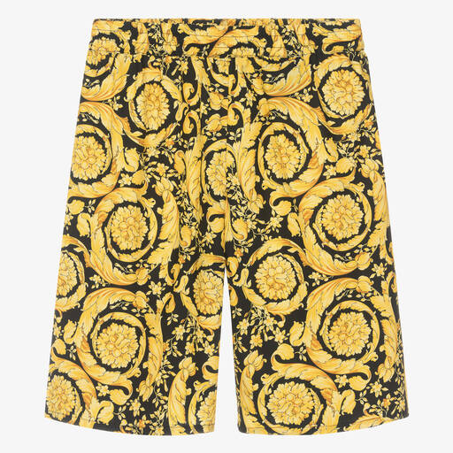 Versace-Teen Boys Black & Gold Barocco Cotton Shorts | Childrensalon Outlet