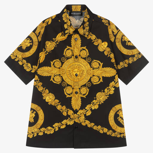 Versace-Chemise noire et dorée Barocco ado | Childrensalon Outlet