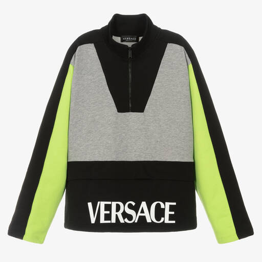 Versace-Sweat-shirt noir et gris en coton | Childrensalon Outlet