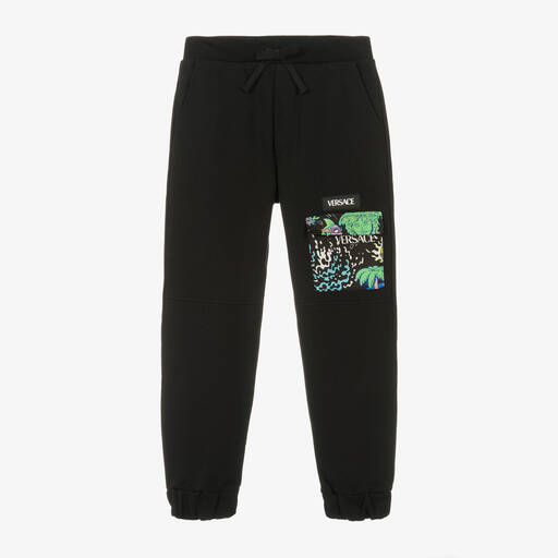 Versace-Teen Boys Black Logo Cotton Joggers | Childrensalon Outlet