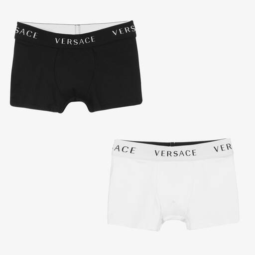 Versace-Teen Boys Black & White Boxer Shorts (2 Pack) | Childrensalon Outlet