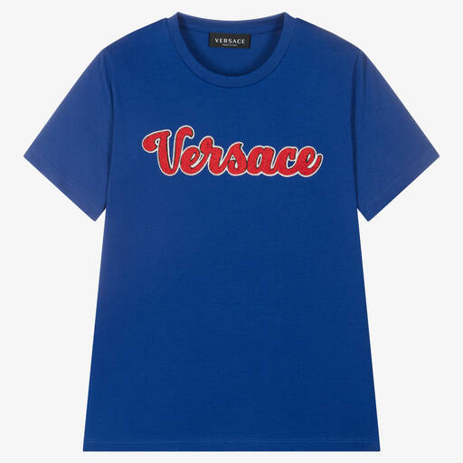 Versace-Teen Boys Blue Cotton Logo T-Shirt | Childrensalon Outlet