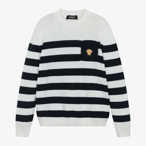 Versace-Teen Boys Blue Cotton Medusa Sweater | Childrensalon Outlet