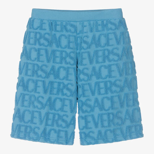 Versace-Teen Boys Blue Cotton Towelling Shorts | Childrensalon Outlet
