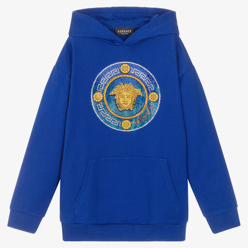 Versace-Teen Boys Blue Crystal Medusa Hoodie | Childrensalon Outlet