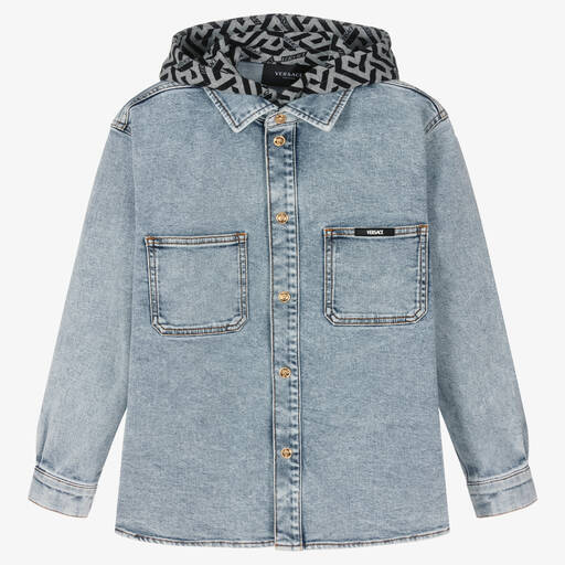 Versace-Teen Boys Blue Denim Hooded Jacket | Childrensalon Outlet