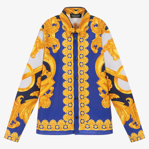 Versace-Teen Boys Blue & Gold Barocco Shirt | Childrensalon Outlet