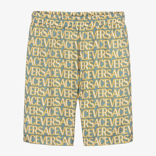 Versace-Teen Boys Blue & Gold Silk Shorts | Childrensalon Outlet