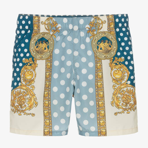 Versace-Teen Boys Blue Seashell Baroque Swim Shorts | Childrensalon Outlet
