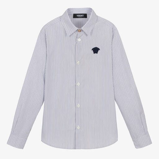 Versace-Teen Boys Blue Striped Cotton Shirt | Childrensalon Outlet