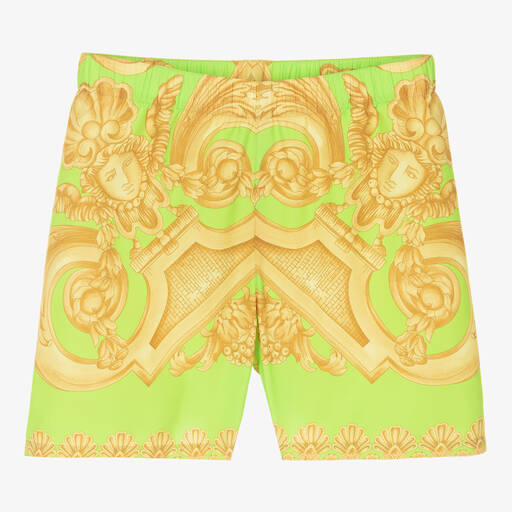 Versace-Золотисто-зеленые плавки-шорты с принтом Barocco | Childrensalon Outlet