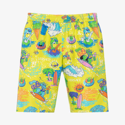 Versace-Teen Boys Green Graphic Silk Shorts | Childrensalon Outlet