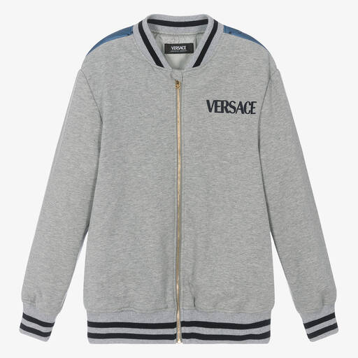 Versace-Teen Boys Grey Cotton Dragon Zip-Up Top | Childrensalon Outlet