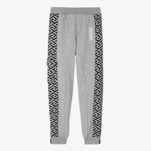 Versace-Teen Boys Grey Cotton La Greca Joggers | Childrensalon Outlet