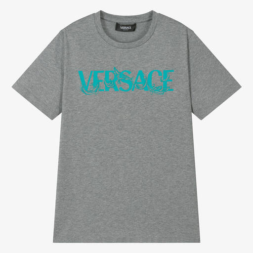 Versace-Серая футболка из меланжевой ткани | Childrensalon Outlet