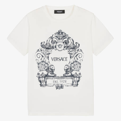 Versace-Teen Boys Ivory Cartouche Cotton T-Shirt | Childrensalon Outlet