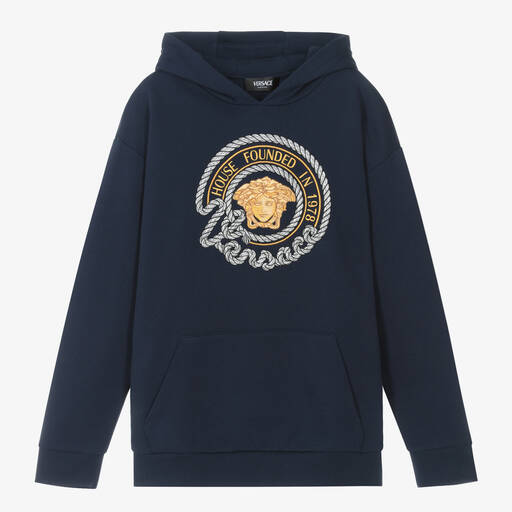 Versace-Синяя хлопковая худи с морской символикой для мальчиков-подростков | Childrensalon Outlet