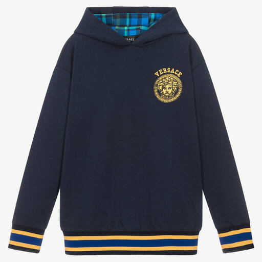 Versace-Teen Boys Navy Blue & Gold Medusa Hoodie | Childrensalon Outlet