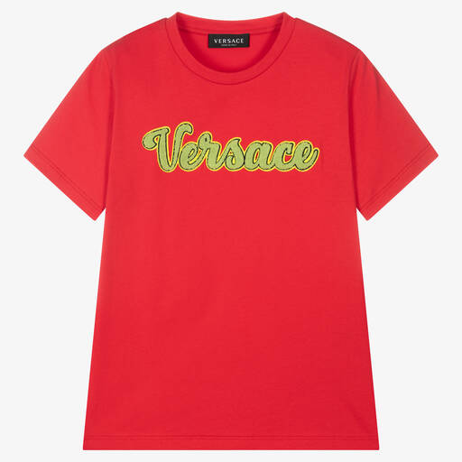 Versace-Teen Boys Red Cotton Logo T-Shirt | Childrensalon Outlet