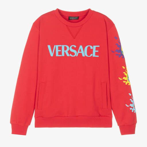 Versace-سويتشيرت تينز ولادي قطن لون أحمر | Childrensalon Outlet