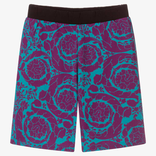 Versace-Синие шорты с бирюзовым узором для мальчиков-подростков | Childrensalon Outlet