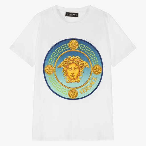 Versace-Белая футболка с голубым символом Medusa | Childrensalon Outlet