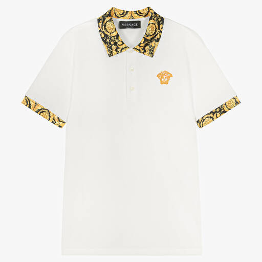 Versace-Teen Boys White Cotton Barocco Polo Shirt | Childrensalon Outlet