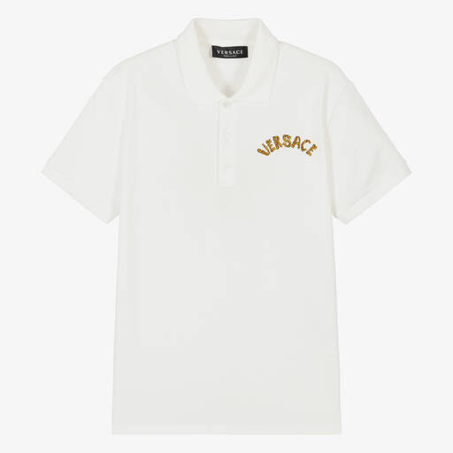 Versace-Teen Boys White Cotton Polo Shirt | Childrensalon Outlet
