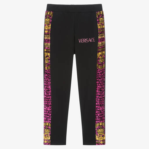 Versace-جوغرز تينز بناتي بطبعة باروك قطن جيرسي لون أسود | Childrensalon Outlet