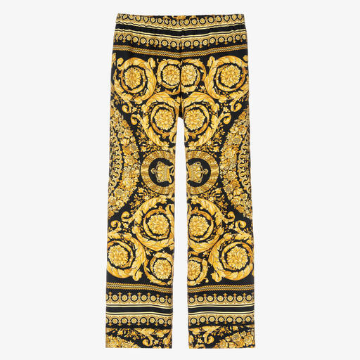 Versace-Pantalon noir et or en soie Barocco  | Childrensalon Outlet