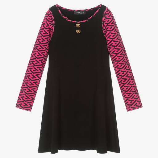 Versace-Teen Kleid mit Greca-Muster in Schwarz & Pink (M) | Childrensalon Outlet