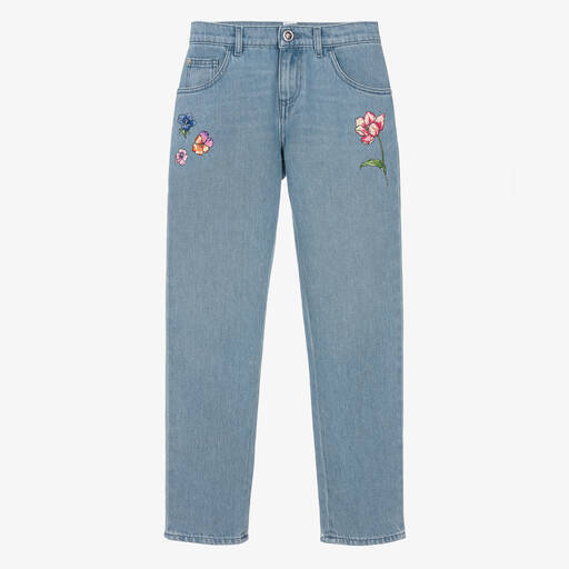 Versace-Teen Girls Blue Denim Blossom Jeans | Childrensalon Outlet