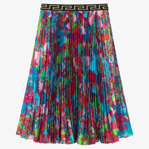 Versace-Teen Girls Blue Floral Pleated Skirt | Childrensalon Outlet