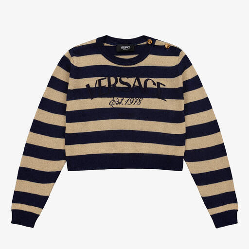 Versace-Teen Girls Blue & Gold Stripe Jumper | Childrensalon Outlet