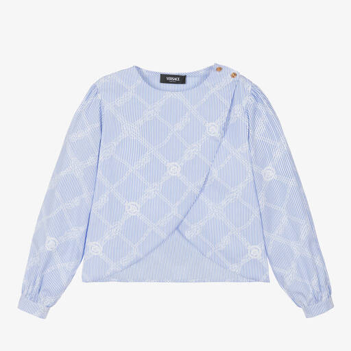 Versace-Teen Girls Blue Stripe Medusa Blouse | Childrensalon Outlet