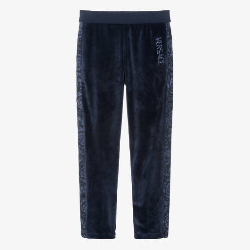 Versace-Teen Girls Blue Velour Barocco Stripe Joggers | Childrensalon Outlet