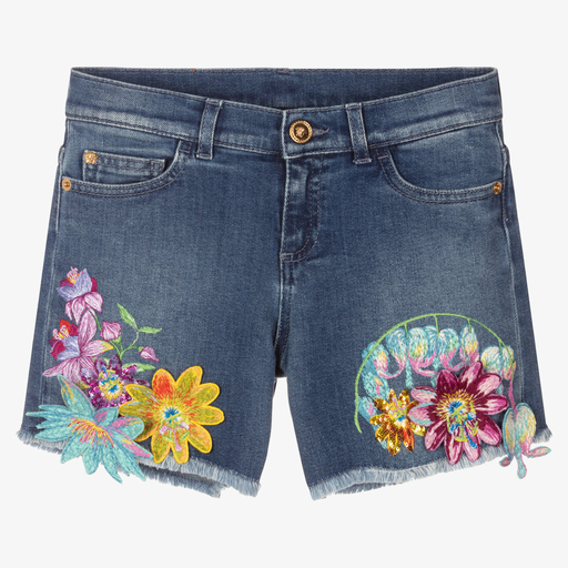 Versace-Teen Girls Floral Denim Shorts | Childrensalon Outlet