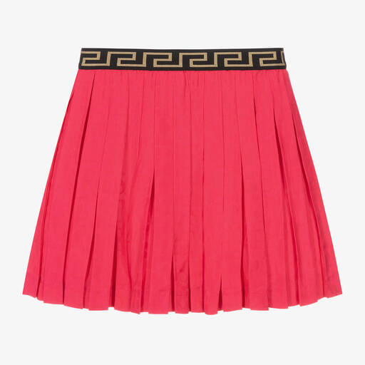 Versace-تنورة فيسكوز ساتان بكسرات لون زهري فيوشيا | Childrensalon Outlet