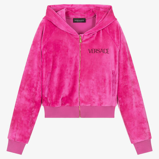 Versace-Teen Girls Fuchsia Pink Velour Zip-Up Top | Childrensalon Outlet